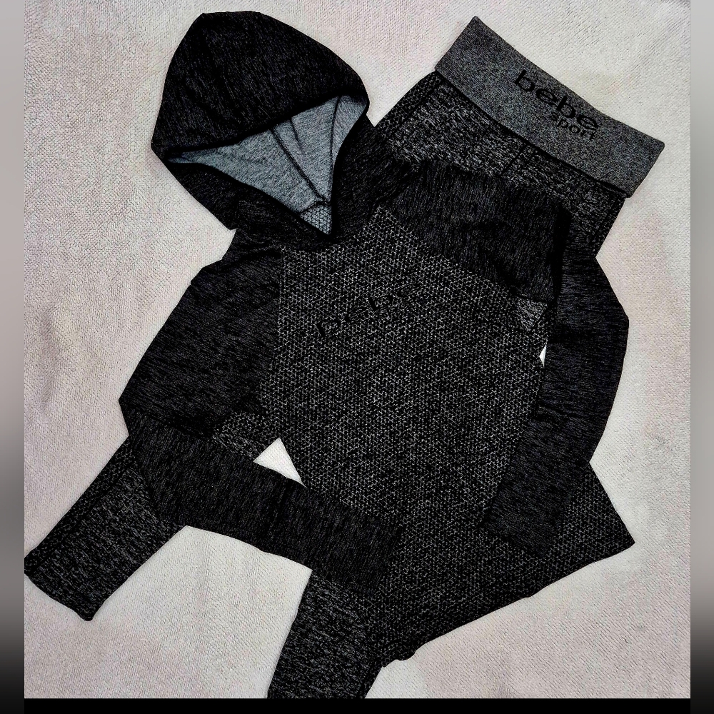 Bebe Sport Body Signature Logo Black/Space Dyed Joggers Set - Size XS.